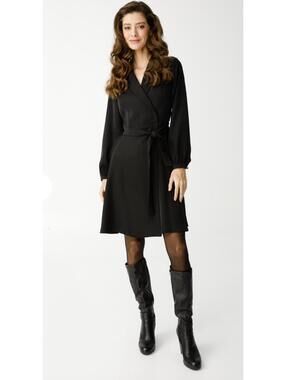 Ekol Black Long Sleeve Wrap Dress - Euro Size 42 (US 10/12) - Sophisticated Chic